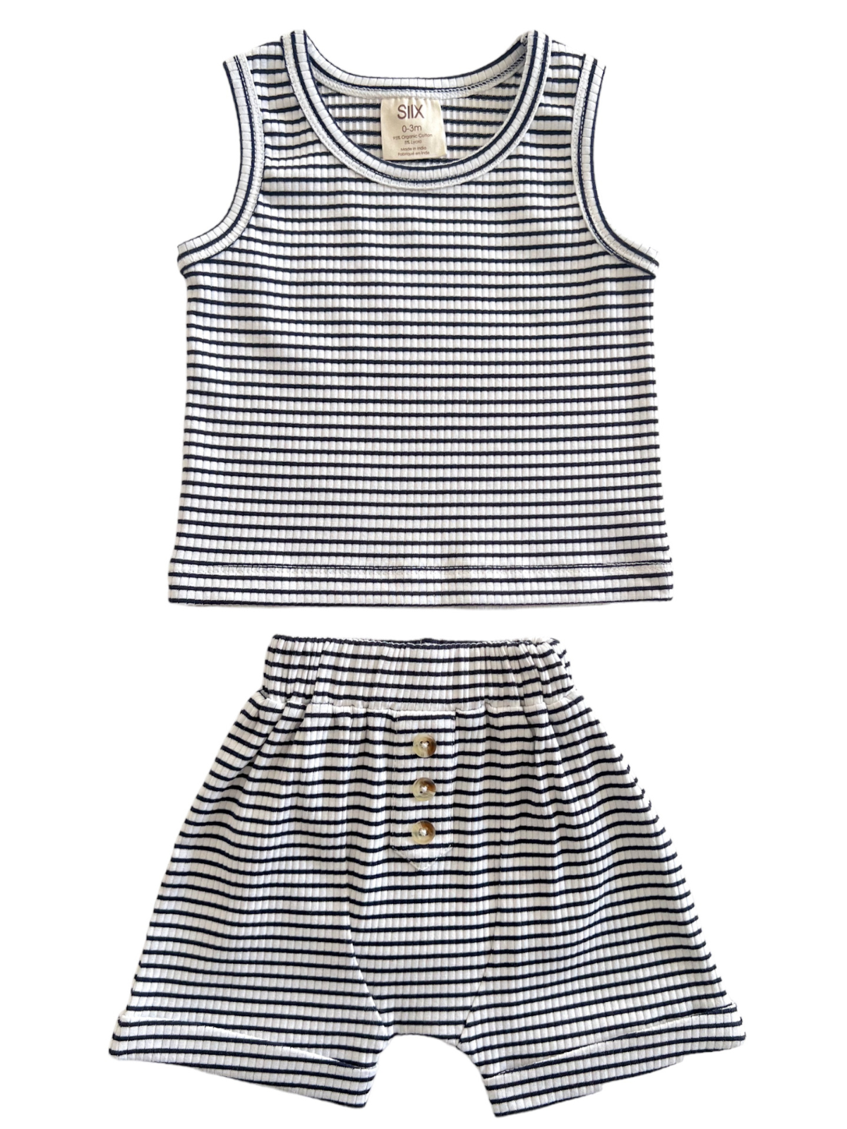 Organic Black Stripe Ribbed Tank & Short Set