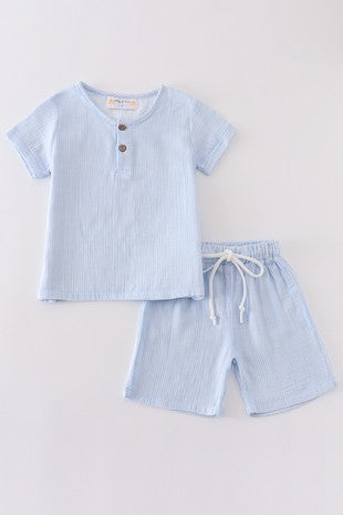 Blue Muslin Striped Set