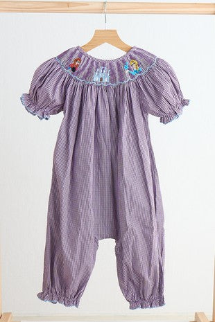 Purple Frozen Smocked Gingham Romper