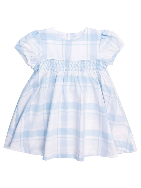Windowpane Puff Sleeve Smocked Dress