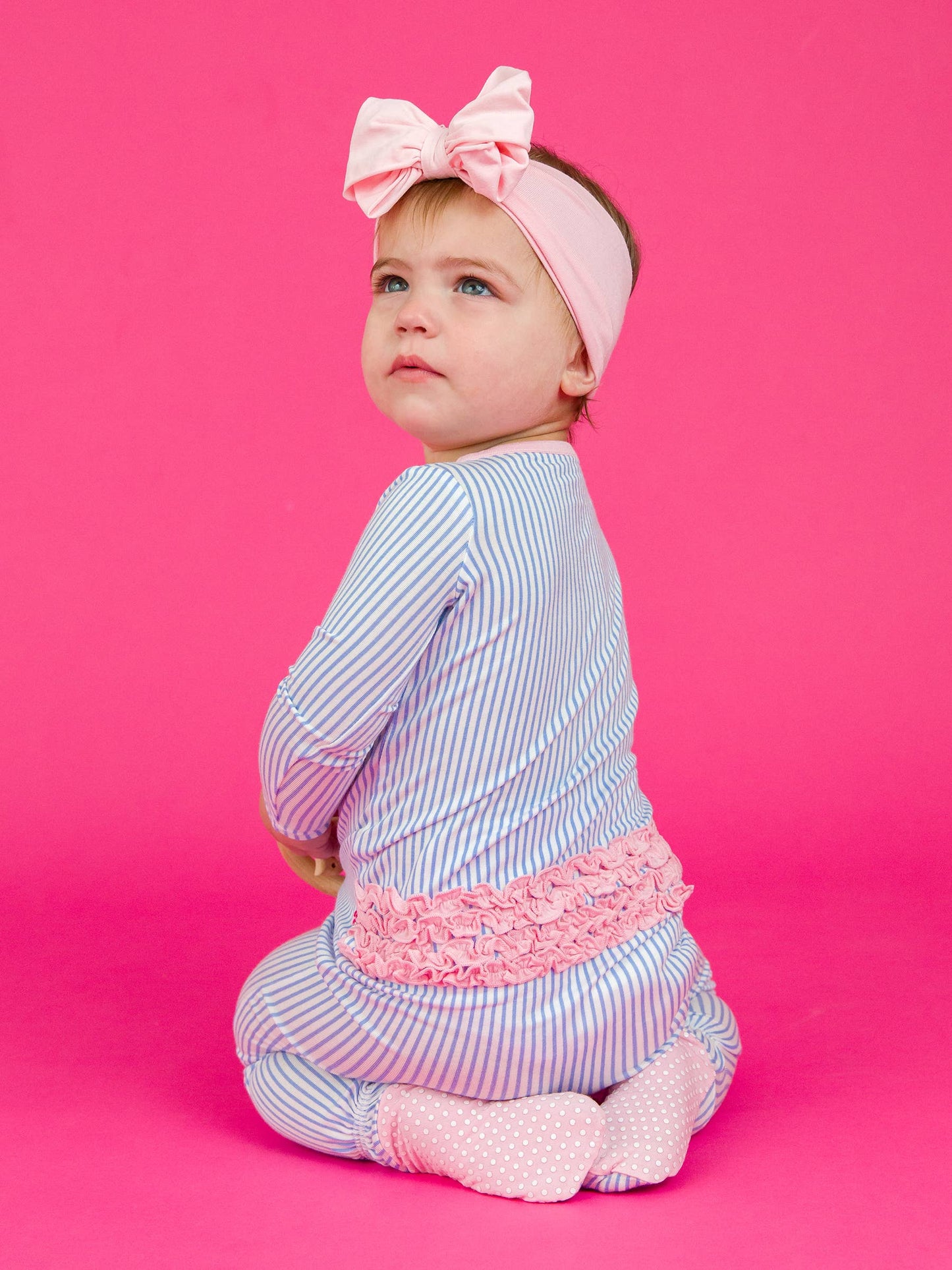 Girls Striped Ruffled Footie