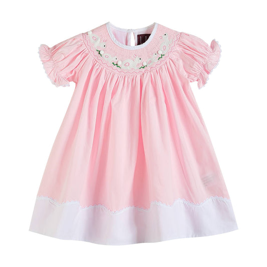 Pink Easter Bunny Smocked Bishop Dress