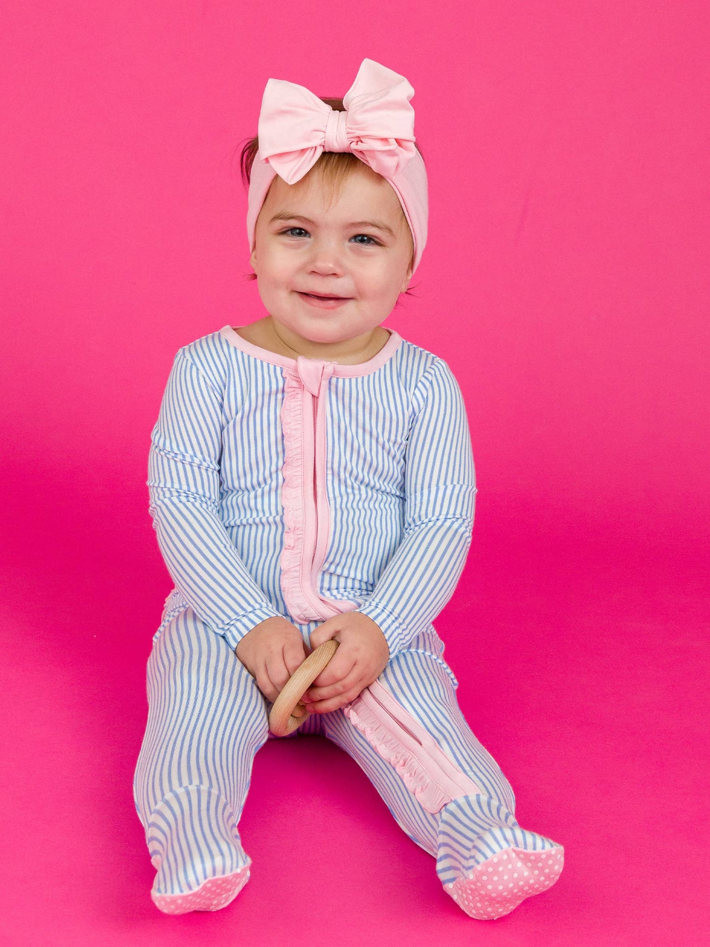Girls Striped Ruffled Footie