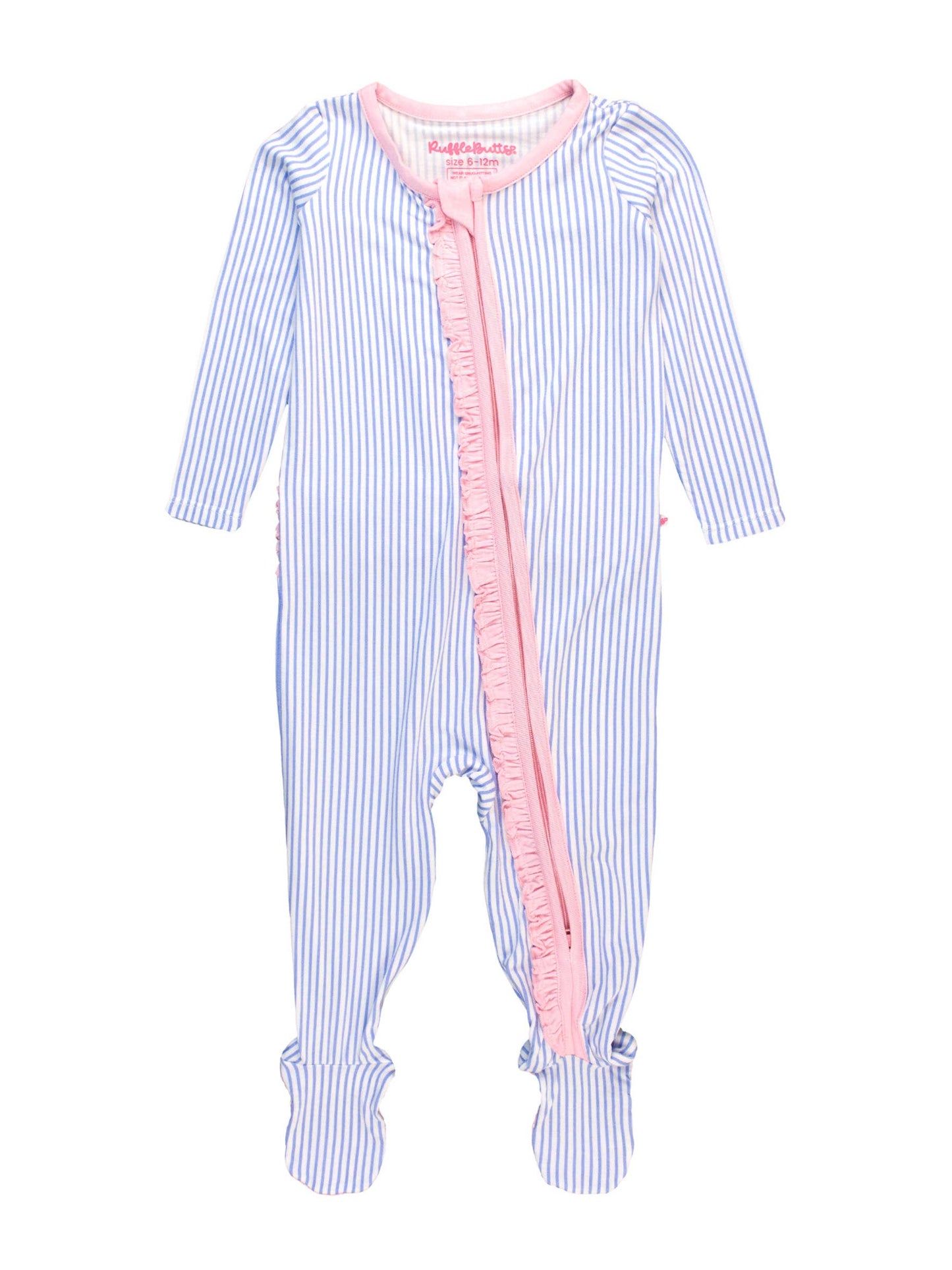 Girls Striped Ruffled Footie