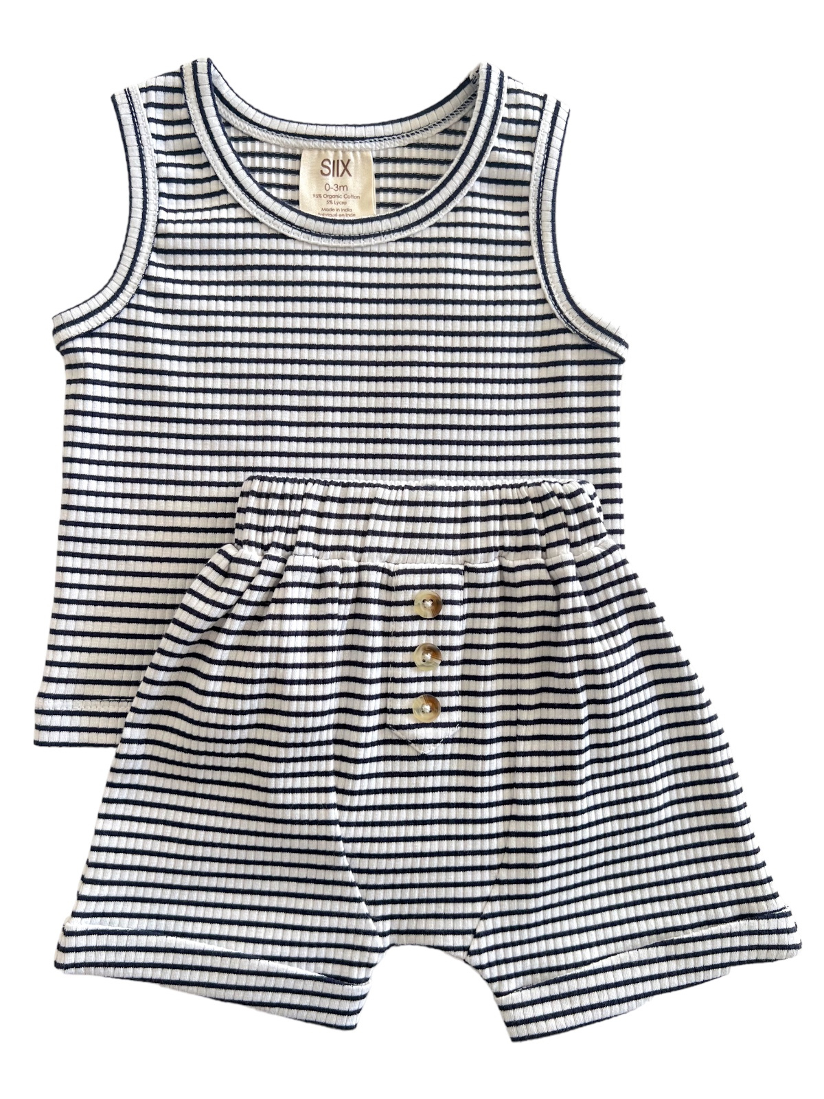 Organic Black Stripe Ribbed Tank & Short Set