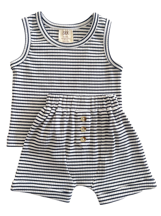Organic Black Stripe Ribbed Tank & Short Set
